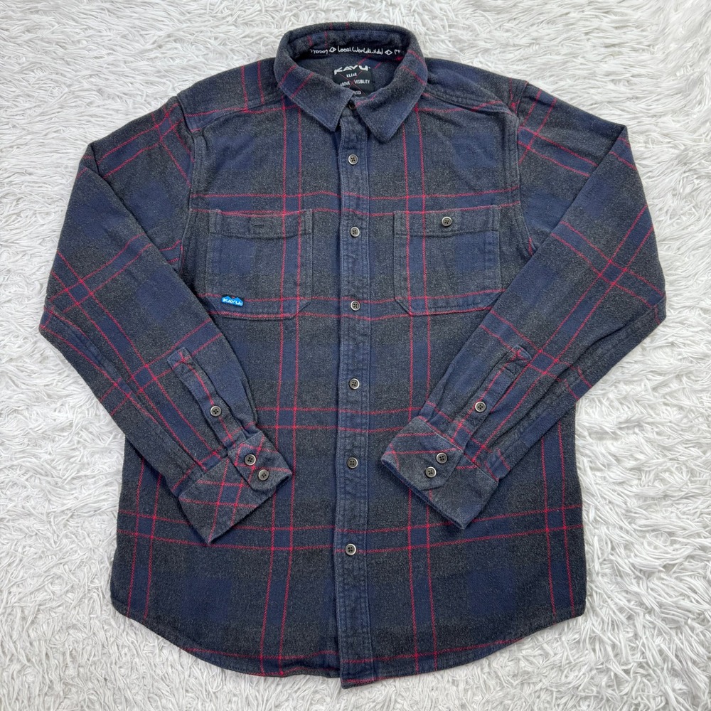 Kavu Shirt Mens M Gray Harbor Side Big Joe Flannel Long Sleeve Organic Cotton